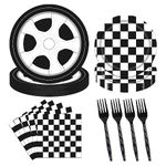 96PCS Race Car Party Supplies Racing Car Plates and Napkins Racing Car Birthday Tableware Set Car Birthday Party Decorations Checkered Racing Car Birthday Party Supplies Plates Napkins Forks Serve 24