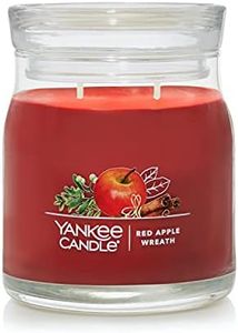 Yankee Candle Red Apple Wreath Scented, Signature 13oz Medium Jar 2-Wick Candle, Over 35 Hours of Burn Time, Christmas | Holiday Candle