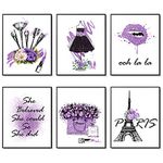 HoozGee Purple Makeup Posters Fashion Paris Prints Wall Art Makeup Room Artwork Set of 6 Perfume Flower Lipstick Canvas Art Posters Girl Room Decor for Bedroom (8"x10" UNFRAMED, Noble Purple)