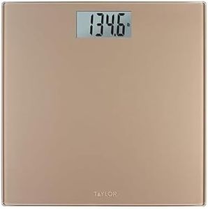 Taylor Precision Products, Digital Scales for Body Weight, Highly Accurate 400 LB Capacity, Durable Glass Platform 11.8 x 11.8 Inches, Easy to Read 3.2 Inches x 1.5 Inches Display, Champagne