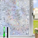 HOMTOL Window Privacy Film,17.52"*78.7" Decorative Window Film for Stained Glass,No Glue Removable Rainbow Window Film,Glare Reducing Stain Glass Window Cling,Static Cling,UV Blocking,Non-Adhesive