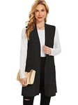 Moss Rose Long Vest for Women Sleeveless Lightweight Open Front Cardigans Ribbed Knit Outwear with Pockets, Black, Medium