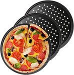 Bekith 3 Pack Pizza Crisper Trays with Holes, 13 inch Round Non-Stick Crisper Carbon Steel Perforated Tray for Home Kitchen, Black