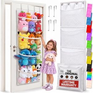 The Original Stuffed Animal Storage (Patented) - Over Door Organizer for Stuffies, Baby Ideas Holder, Toy Plush Storage/Hammock Hanging Storage Net Big Girls Toddler Large Bag Animals Stuffy Behind