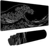 Gaming Mouse Pad Large Desk Mat Japanese Sea Wave Mouse Pad Gaming Mousepad 31.5 x 11.8in Mouse Mat Desk Pad XL Anime Black Kanagawa Mouse Pad for Keyboard with Anti-Slip Rubber Base Keyboard Pad