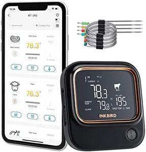 Termometro Barbecue Wi-Fi Bluetooth, INKBIRD Termometro Cucina IBT-26S,Controllo APP,Allarme Temperatura e Timer, Ricaricabile,4 Sonde,per Carne e Forno BBQ Alimenti(2.4G), Digitale