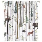 Rustic Forest Window Curtains, Vintage Lodge Forest Cabin Country Hunting Wild Animal Bear Moose Deer Fox in Forest Blackout Windows Door Curtain for Bedroom Living Room 42x45in