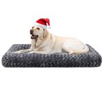 KSIIA Large Dog Bed Washable, Calming Dog Bed, Dog Crate Mattress with Non skid Bottom, Fluffy Anti Anxiety Dog Beds, Pet Beds Pillow Cushion for Dog, Dark Grey, 90x60x8cm