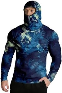 Hooded Sun Shirts for Men - Fishing Hoodies for Men with Hood & Face Mask & Thumb Hole Camouflage Print Long Sleeve UV Protection Shirt Men Breathable Rash Guard Shirt - Hiking,Fishing,Camping,Travel