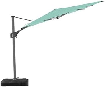 Midtown Umbrellas 10x10 Ft Outdoor Cantilever Patio Umbrella w/Sunbrella Cabana Regatta - Tilt 360° Rotate Offset Patio Umbrella, Deck Patio Umbrella, Backyard Umbrella & Garden Umbrella - Silver Frame