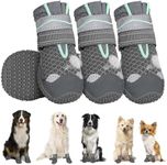 Lukovee Dog Shoes - Breathable Non-Slip Rubber Sole Dog Boots for Hot Pavement, Heat Resistant Dog Paw Protector with Reflective Strap, Dog Walking Booties for Small Medium Large Dogs (GY, Size7)