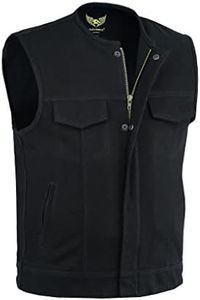 Men SOA Black Denim Collarless Biker Vest Waistcoat with Gun Pockets (XL) Black