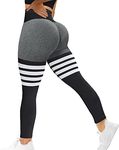 MOHUACHI High Waisted Leggings for Women Tummy Control Butt Lifting Yoga Pants Workout Compression Tights, (#9) Stripe Gray, X-Large