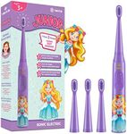 Vekkia Sonic Rechargeable Kids Electric Toothbrush, 3 Modes with Memory, Fun & Easy Cleaning, 24000 Strokes, IPX7 Waterproof, 2-Min Timer for Age 5+, 4 Soft Bristles(Purple)