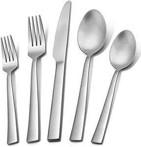 Herogo 60-Piece Matte Silverware Set for 12, Stainless Steel Square Flatware Cutlery Set, Tableware Eating Utensils Include Knife Spoon Fork, Satin Finish, Dishwasher Safe