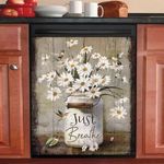 Vase Flower Dishwasher Cover Magnet Kitchen Decorative, Blooming Daisy Refrigerator Door Magnetic Decals Sheet, Farmhouse Hummingbird Rustic Wood Grain Home Decor Dish Washer Sticker, 23" x 26"