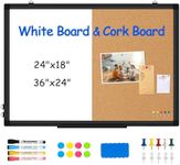 [24" x 36"] WALGLASS Dry Erase and Bulletin Boards Combo, Magnetic White Board Cork Board for Wall, Whiteboard & Corkboard Combination with Aluminum Frame, for Home, Classroom, Office