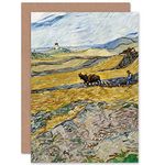 Artery8 Van Gogh Enclosed Field Ploughman Painting Fine Art Greeting Card Plus Envelope Blank Inside