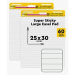 Post-it Super Sticky Easel Pad, Great for Virtual Teachers and Students, 25 x 30 Inches, 30 Sheets/Pad, Lined Premium Self Stick Flip Chart Paper, Teacher Anchor Chart, Pack of 2