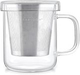 Teabloom Premium Borosilicate Glass Mug with Stainless Steel Loose Leaf Tea Infuser and Lid/Dish - 8 Ounces (240 mL)