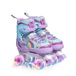 OLYSPM Roller skates kids Roller boots,8 Light up Wheels and 4 Sizes Adjustable,Quad skates with storage bag,Double-row Roller Skates for girls,boys and Beginner(Purple)