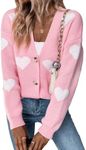 Verdusa Women's Long Sleeve Button Front V Neck Knit Sweater Cardigan Heart Pink XS