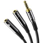 KINGTOP Headphone Splitter, 3.5mm Headphone Mic Stereo Y Splitter, 3.5mm TRRS Male to Dual 3.5mm TRS Female Combo Audio Adapter for PS4, Xbox, Phone, PC, Tablet, Laptop, Gaming Headset (Black)