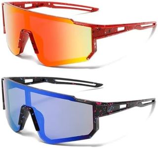 2 Pack Kids Polarized Rainbow Sunglasses Youth Softball Cycling Sun Glasses UV-Protected Sporty Shades for Boys Girls 6-14, Blue&red