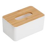 HOKIPO Bamboo Cover Plastic Tissue Box Holder | Tissue Paper Holder Box Case | Tissue Holder Dispenser Organizer for Car Decor Home, 21x12.5x9.5 cm