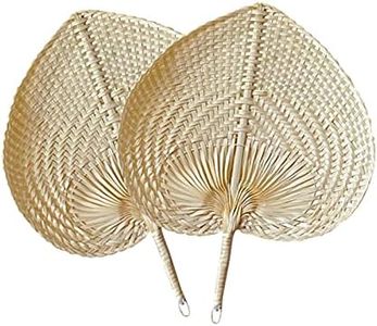 YHUS 2 ventilateurs en bambou naturel et rotin, motif de feuilles de palmier tissé à la main, ventilateur tissé en forme de coeur, ventilateur de refroidissement d'été, pour la décoration de la maison