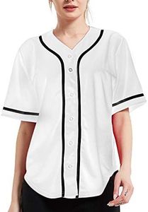 TOPTIE Women's Baseball Jersey Hip Hop Hipster Button Down Baseball T-Shirt-White Black-L