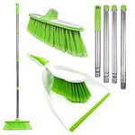 Sweeping Broom Indoor with Matching Dustpan and Brush Sets, Household Cleaning Set that Includes a Sweeping Brush Indoor, Soft Broom and Dustpan Set (Green)