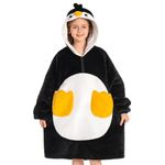 OLAOLA Penguin Wearable Blanket Hoodie for Kids - Oversized Animal Hooded Blanket - Soft Warm Cozy Sherpa Fleece Sweatshirt with Pockets & Sleeves for Girls Boys