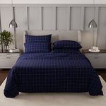 Stoa Paris Vogue Microfibre Comforter for King Size Bed, Polyester Fabric Comforter with 4 Pillow Covers, AC Comforter, Rajai Sets (Indigo Rainbow Chèques)