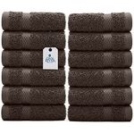 Dan River 100% Cotton Face Towels 12 Pack - Premium Quality Washcloths Highly Absorbent Towels for Bathroom, Spa, Gym - Quick Dry Essential for Daily Use 12x12 in, 600 GSM – Brown