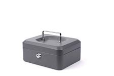 Pavo - Premium 8-Inch Metal Cash Box with 2 Keys and Removable Change Tray - Dark Grey, 16D x 20W x 9H centimetres