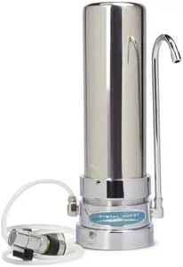 Fluoride Removal | Smart Single Cartridge Countertop Water Filter System | Stainless Steel | Crystal Quest