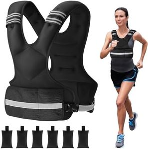Adjustable Weighted Vest for Men and Woman 9-15kg Rucking Vest with 6 Ironsand Weights and Reflective Stripe for Workout, Strength Training, Running, Fitness, Muscle Building, Weight Loss, Weightlifting (BLACK02, 9-15kg)