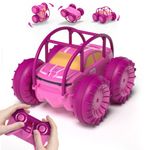 MaxTronic Direct Charging Remote Control Car for Girls, Amphibious RC Cars Toy 2.4G 360° Flips Rotation 15KM/H 4WD All Terrain Stunt Car with Ajustable LED for Kids 3-12 Years Old，Pink