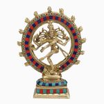 RUGDOLL Brass Statue Idol murti of Lord Shiva Dancing Natraj,Brass Handcrafted Decorative Sculpture | (L X B X H - 5.5 X 1.5 X 6.5) Inches, Weight 400 GMS