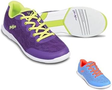 Bowling Shoes - [LACE] - KR Strikeforce Bowling - Sliding Sole on Both Sides - Sporty - Coloured, Purple Yellow, 8.5 AU