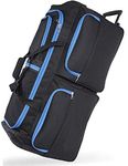 DK Luggage XL 34" Extra Large Wheeled Holdall Suitcase Sports or Travel Bag Trolley Luggage Black with Blue Trimming