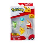 Pokemon PKW3402 Paldea 4 Pack-Features 2-Inch Pikachu, Fuecoco, Sprigatito, and Quaxly Battle Figures, Black