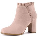 Allegra K Women's Ruffle Block Heel Ankle Boots Dust Pink 5 UK/Label Size 7 US