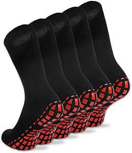NOVAYARD 5 Pairs Non Slip Socks Hospital Diabetic Non Skid Socks Yoga Pilates Slipper Socks Men Women, Black, Large