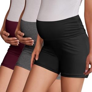 Ekouaer 3 Pack Women's Maternity Shorts Stretchy Workout Pregnancy Shorts Comfy Lounge Pajama Sleepwear Black/Dark Heather Grey/Maroon XXL