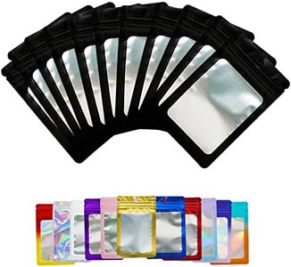 100 Pieces Black Resealable Mylar Holographic Bags Food Storage Smell Proof Bags with Front Window Packaging Pouch for Cookies Sample Jewelry Snack,4.33 * 7.09 inches