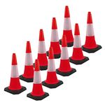 KUNPLAST Parking Barrier Traffic Cones for no parking zones, road safety, barricading gates and construction areas (PVC Red with hooks included) (Set of 10)