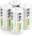 EBL Ni-MH C Size Rechargeable Batteries 5000mAh with Storage Cases, Pack of 4