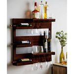 BROLET Home Bar Furniture | Wine Racks for Home Sheesham Wood Wine Rack Bar Cabinets- Walnut Finish Wine Glass Rack for Living Room and Kitchen | Walnut Finish